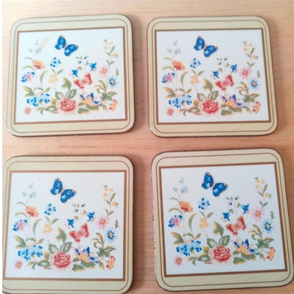 Set Of 4 Vintage Aynsley Coasters Butterflies